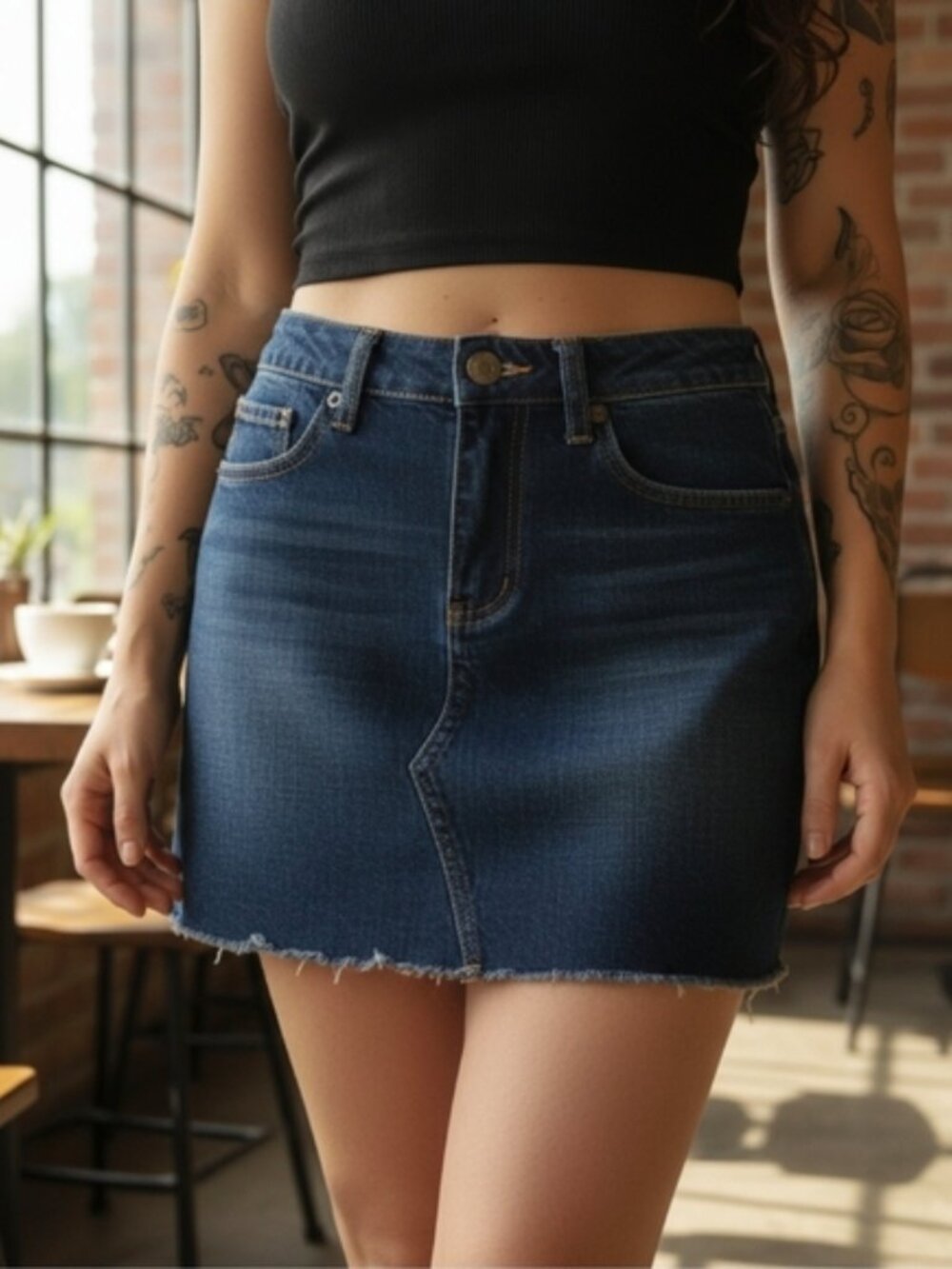 Rampage ✦ Dark Wash Y2K Denim Mini Skirt ✦ Raw Hem Classic Jean Style Sz 1 NWOT